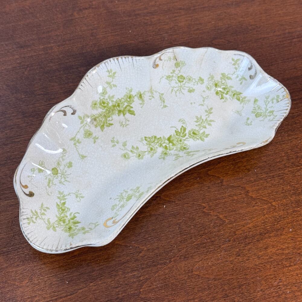 Antique Floral Bone Dish Alfred Meakin Royal Semi-Porcelain Ironstone Green